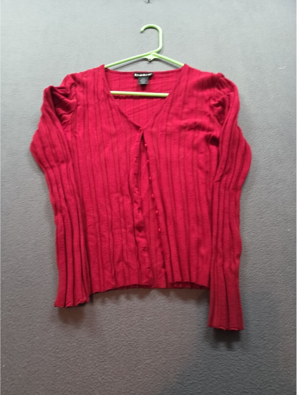 women's red ribbed-knit button-down V-neck cardigan by Bebe size L